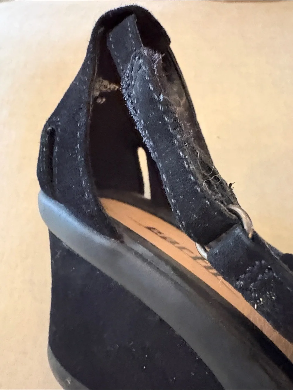 Earth Black Suede Peep-Toe Heeled Sandals
